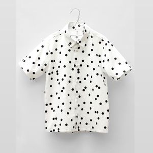 Motoreta kids shirt button down European cordoba polka dot shirt boy 6/7 white